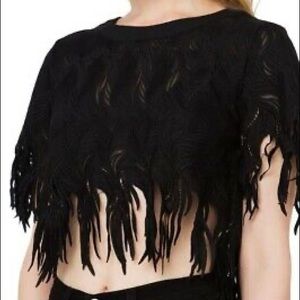 Gracia black crop top woven mesh detail size M